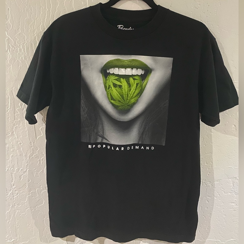 Popular Demand Green Tongue Black T Shirt